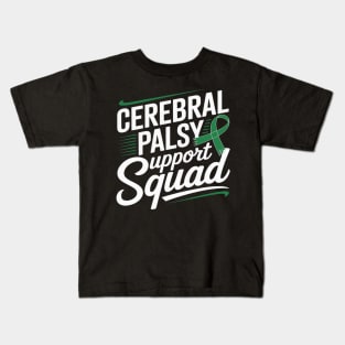 Kids Cerebral Palsy CP Awareness Support Squad Green Ribbon Kids T-Shirt